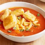 Creamy Tomato Soup with Vegan Grilled Cheese Croutons