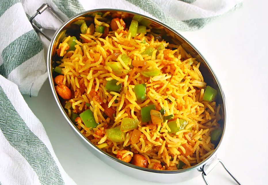 Capsicum Rice (Capsicum Pulao) Recipe - Vegandietfood.com